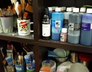 Brushes and inks used to hand colour my prints