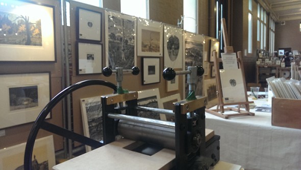 Work by David Frazer on view plus his portable printing press