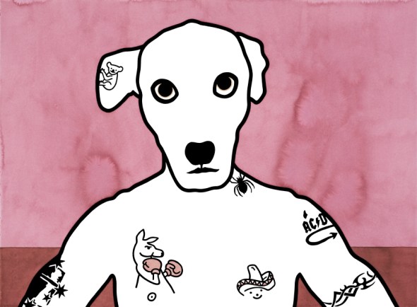 Rona Green, Submission Magician, 2014, hand coloured linocut, 56 x 76 cm, edition 30